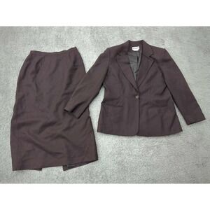 Vintage Joan Leslie Skirt Suit Womens 14/16 Brown 2-Piece Set Maxi 100% Wool